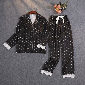 Lisacmvpnel Women&#39;s Summer Two-piece Suit Pajamas Ice Silk Satin Thin Outwear Print Lace Pyjamas