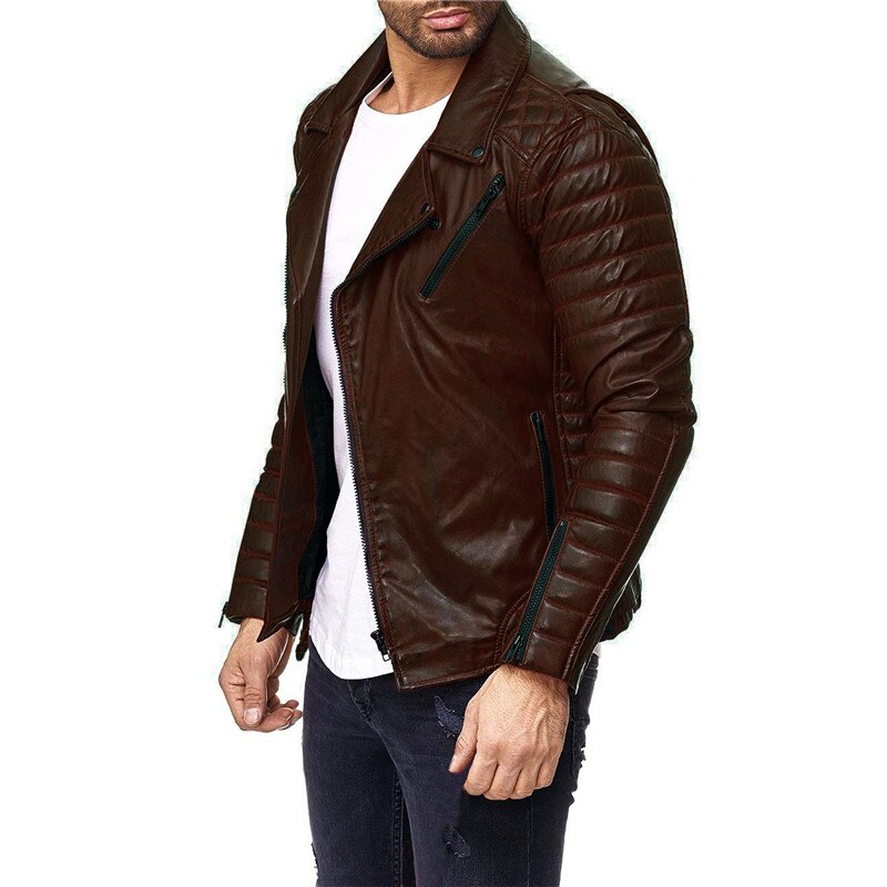 Mens Cool Motorcycle Leather Jackets Mens Slim  Faux Leather Zipper Jackets Coats Plus Size