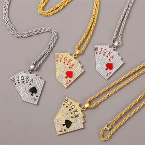 Hip Hop Jewelry Women Men Statement Enamel Playing Cards Pendants Necklaces Hip Hop Jewelry Fashion Gold Silver Color Necklace