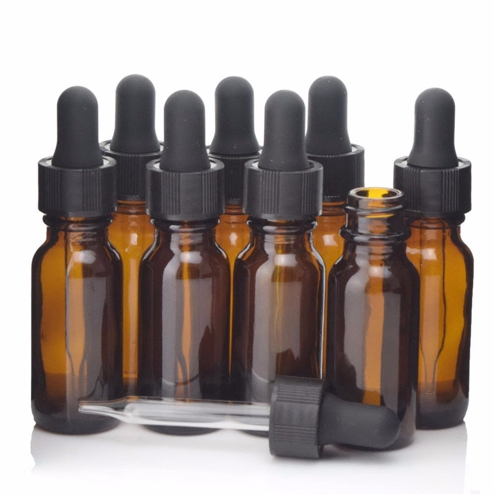 8pcs 15ml Vape Juice Bottle Empty Refillable Amber Glass Dropper Pipette Essential Oils Chemistry Lab Chemicals Reagent E Liquid