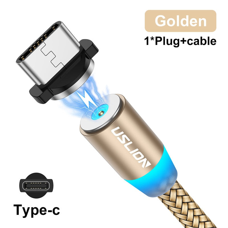 USLION Magnetic USB Cable For iPhone 12 11 Xiaomi Samsung Type C Cable LED Fast Charging Data Charge Micro USB Cable Cord Wire