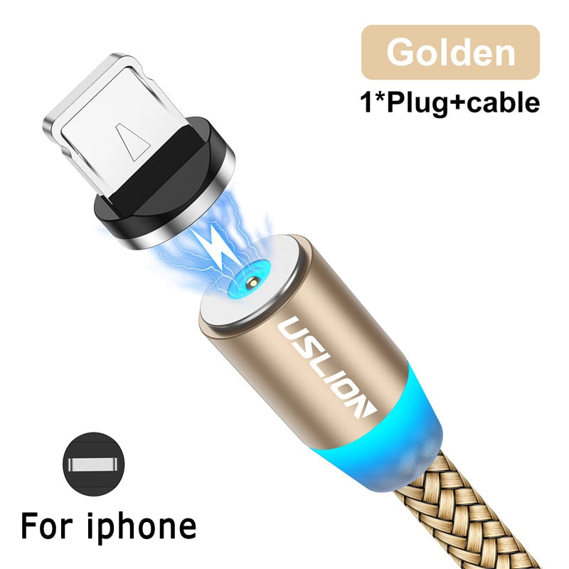 USLION Magnetic USB Cable For iPhone 12 11 Xiaomi Samsung Type C Cable LED Fast Charging Data Charge Micro USB Cable Cord Wire