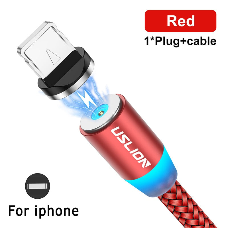 USLION Magnetic USB Cable For iPhone 12 11 Xiaomi Samsung Type C Cable LED Fast Charging Data Charge Micro USB Cable Cord Wire