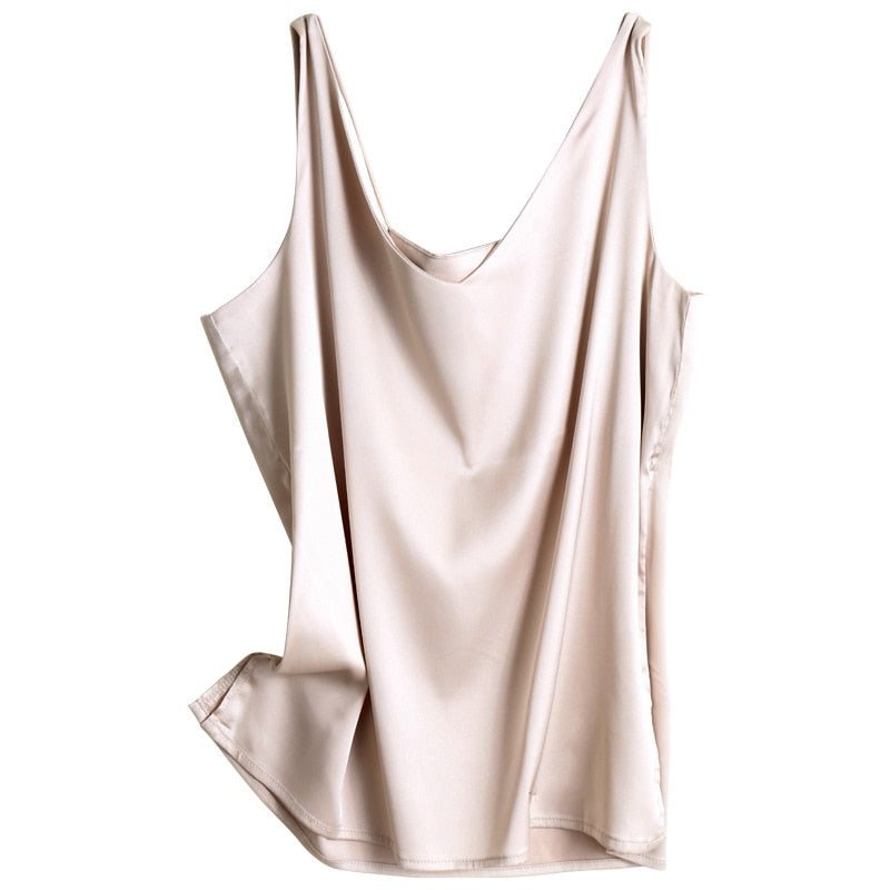 Strap Top Women Halter V Neck Basic White Cami Sleeveless Satin Silk Tank Tops Women&#39;S Summer Camisole