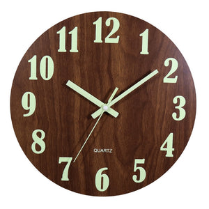 Luminous Wall Clock,12 Inch Wooden Silent Non-Ticking Kitchen WallClocks With Night Lights For Indoor/Outdoor Living Room