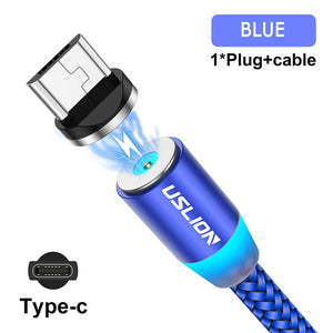 USLION Magnetic USB Cable For iPhone 12 11 Xiaomi Samsung Type C Cable LED Fast Charging Data Charge Micro USB Cable Cord Wire