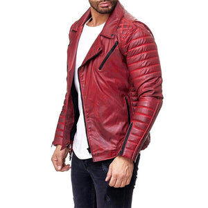 Mens Cool Motorcycle Leather Jackets Mens Slim  Faux Leather Zipper Jackets Coats Plus Size