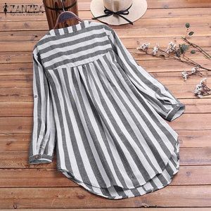 Women's Stripe Blouse 2023 ZANZEA Spring Elegant Shirts Causal Button Down Blusas Female Adjustable Long Sleeve Tops Oversized 7