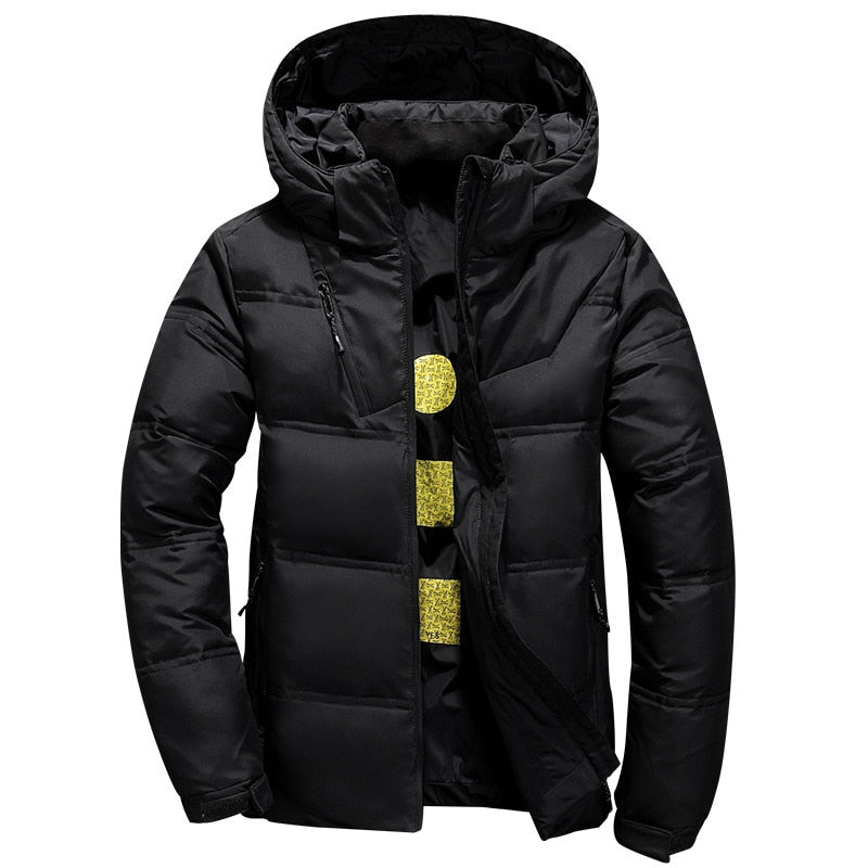 New White Duck Down Jacket Men Winter Warm Solid Color Hooded Down Coats Thick Duck Parka Mens Down Jackets Winter Outdoor Coat