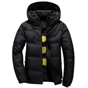 New White Duck Down Jacket Men Winter Warm Solid Color Hooded Down Coats Thick Duck Parka Mens Down Jackets Winter Outdoor Coat