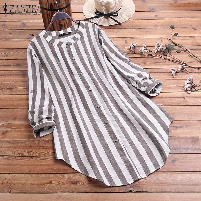 Women's Stripe Blouse 2023 ZANZEA Spring Elegant Shirts Causal Button Down Blusas Female Adjustable Long Sleeve Tops Oversized 7