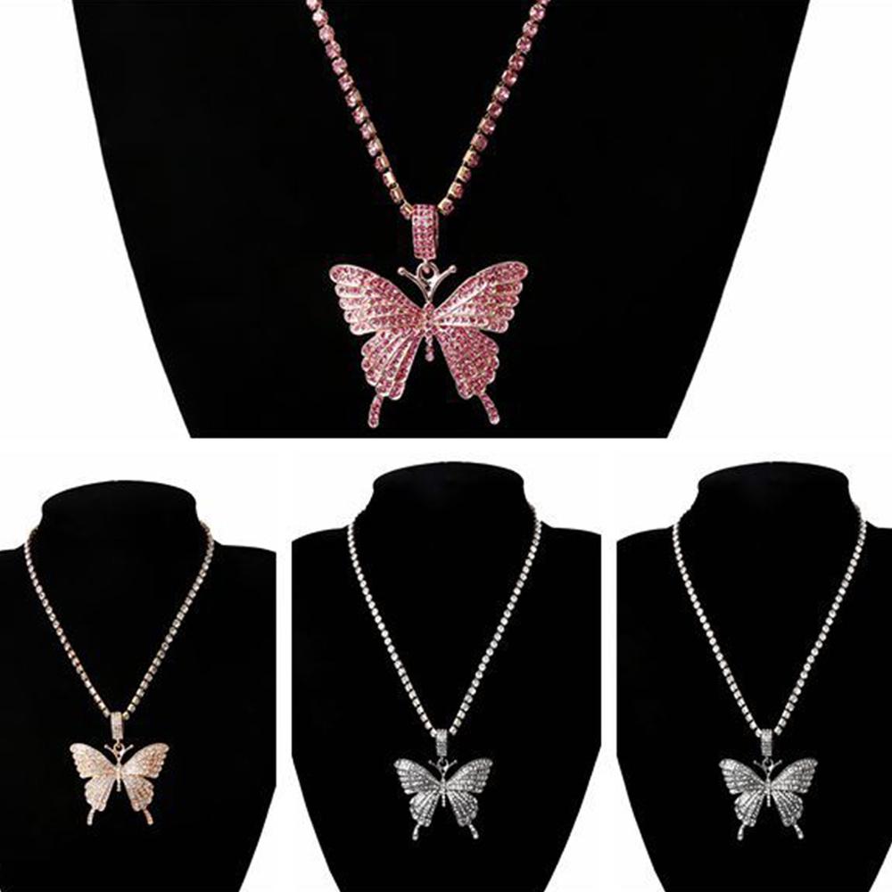 Sparking Fully Iced Out Crystal Pave Butterfly Pendant Cubic Zircon 3D Butterfly Pendant Necklace Fashion Jewelry