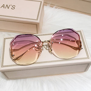 2022 Luxury Round Gradient Sunglasses Women Metal Curved Temples Eyewear Ocean Rimless Fashion Sun Glasses Ladies UV400