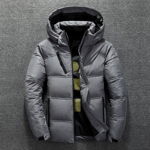 New White Duck Down Jacket Men Winter Warm Solid Color Hooded Down Coats Thick Duck Parka Mens Down Jackets Winter Outdoor Coat