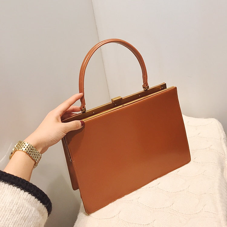 Vintage Big Clip Shell Women Handbags Designer Top-hand Hand Bags Luxury Pu Leather Purses Large Capacity Tote Simply Square Bag