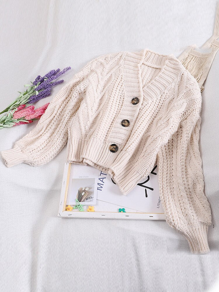 Autumn Winter Women's Knit Cardigan Short Crop Tops Chic Students Loose Solid Color Single-Breasted Sweater Female GD149