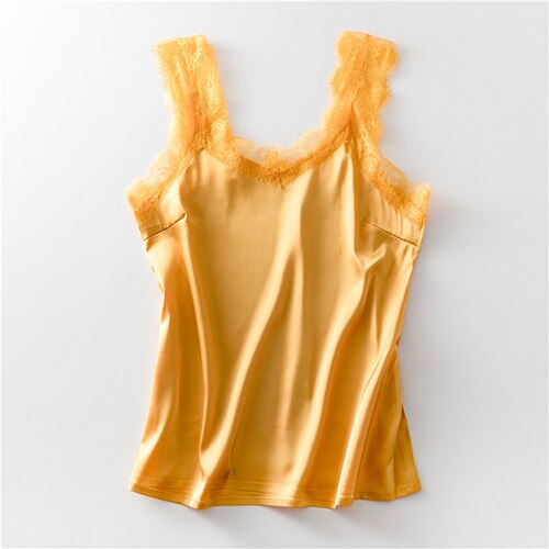 Women's Satin Summer Tops for Women 2023 V Neck   Sleeveless Lace Tank Tops Women Summer Female Silk Top with Lace