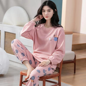 Pajamas Ladies Spring Autumn Long Sleeve Polyester Cotton Women&#39;s Autumn and Winter Large Size Casual Autumn Homewear Set