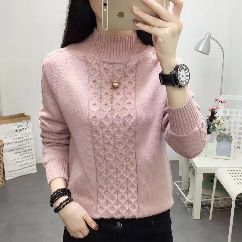 Fashion Stand Collar Knitted Solid Color Sweater Women's Clothing 2022 Autumn New Casual Pullovers All-match Korean Tops