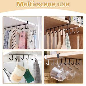 Iron 6 Hooks Storage Shelf Wardrobe Cabinet Metal Under Shelves Mug Cup Hanger Bathroom Kitchen Organizer Hanging Rack Holder