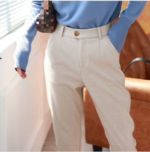 Woolen Pants Women&#39;s Harem Pencil Pants 2023 Autumn Winter High Waisted Casual Suit Pants Office Lady Women Trousers