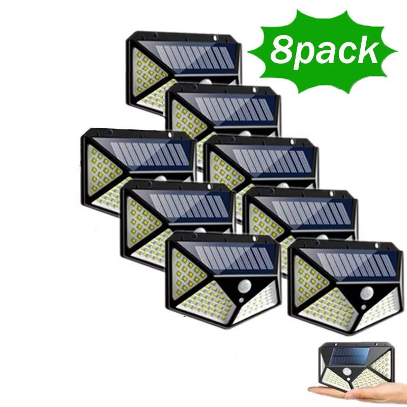 1/2/4/8/10PCS 100 LED Solar Power Wall Light Motion Sensor Waterproof Outdoor Garden Lamp