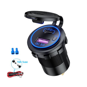 48W USB Charger Socket Waterproof Fast Charge Adapter PD Type C and QC3.0 Power Outlet With Switch For Car Marine Motorcycle