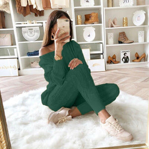 LW Plus Size Dropped Shoulder Knit Pants Set Women&#39;s Long Sleeve Knitted Casual Two-piece Sweater Long Sleeve Top Thick Sweaters