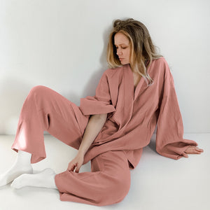 NHKDSASA-Pijama tipo Kimono para Mujer, ropa de dormir femenina de algodón 100%, pantalones de manga larga con crepé, para uso doméstico, novedad de 2021