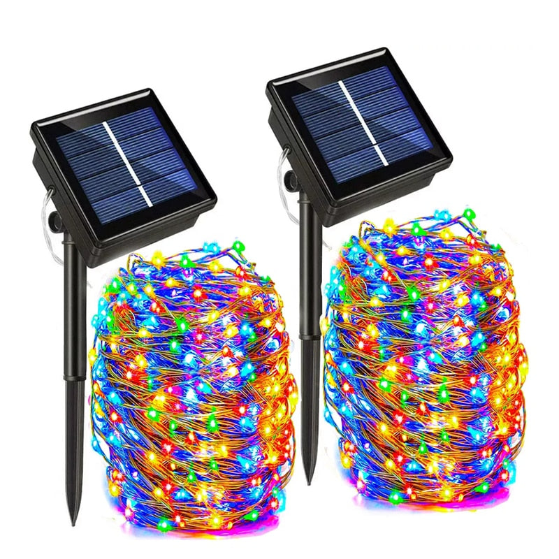 Outdoor LED Solar Fairy String Lights Waterproof Garden Decoration Garland 8Modes Copper Wire Light For Street Patio Christmas