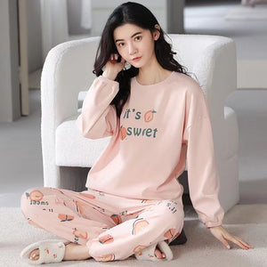 Pajamas Ladies Spring Autumn Long Sleeve Polyester Cotton Women&#39;s Autumn and Winter Large Size Casual Autumn Homewear Set