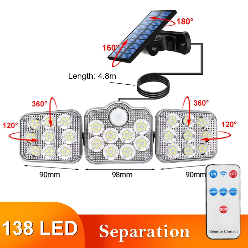 122/138/171/198/333 LED Solar Lights Outdoor Motion Sensor Human Induction Adjustable head IP65 Waterproof Solar Power Wall Lamp