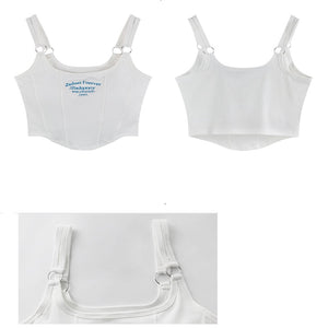 Women Sleeveless Crop Top Tank Tops Sexy Vest Letters Y2K Solid Color Short Women&#39;s T-shirt Camisole Crop Top With Bra Pad