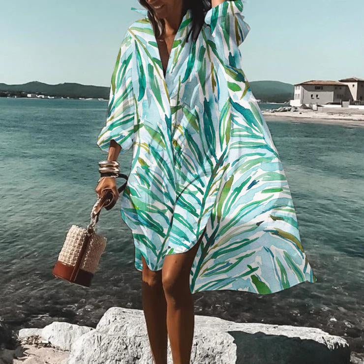 New Women's Sexy Fashion Print Beach Vacation Overcoat Women's Casual Shirt Collar Swimwear Pullover 2yk clothing