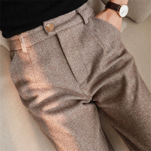 Woolen Pants Women&#39;s Harem Pencil Pants 2023 Autumn Winter High Waisted Casual Suit Pants Office Lady Women Trousers