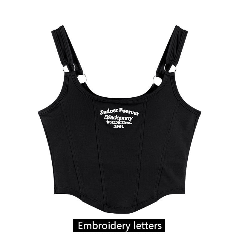 Women Sleeveless Crop Top Tank Tops Sexy Vest Letters Y2K Solid Color Short Women&#39;s T-shirt Camisole Crop Top With Bra Pad