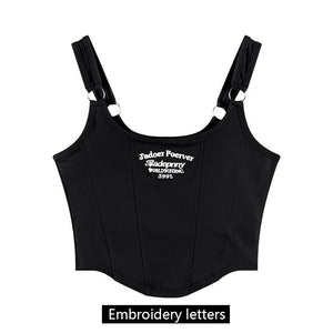 Women Sleeveless Crop Top Tank Tops Sexy Vest Letters Y2K Solid Color Short Women&#39;s T-shirt Camisole Crop Top With Bra Pad