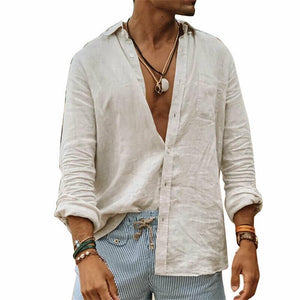 2023 Men Casual Cotton Linen ShirtsStanding Collar Male Solid Color Long Sleeves Loose Tops Spring Autumn Handsome Men&#39;s Shirts