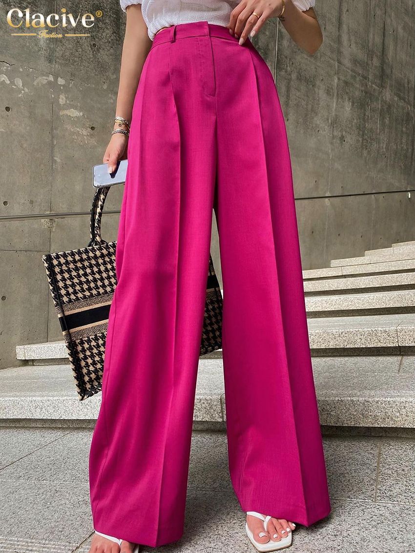 Clacive Blue Office Women'S Pants 2021 Fashion Loose Full Length Ladies Trousers Casual High Waist Wide Pants For Women