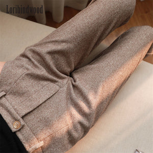 Woolen Pants Women&#39;s Harem Pencil Pants 2023 Autumn Winter High Waisted Casual Suit Pants Office Lady Women Trousers