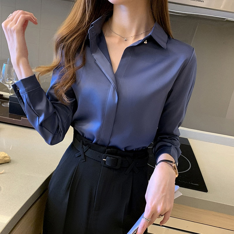 Silk Women&#39;s Shirt Long Sleeve Fashion Woman Blouses 2023 Satin Top Female Shirts and Blouse Basic Ladies Tops OL Women Clothing