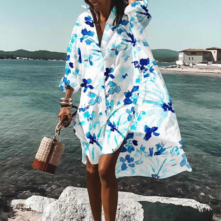 New Women's Sexy Fashion Print Beach Vacation Overcoat Women's Casual Shirt Collar Swimwear Pullover 2yk clothing