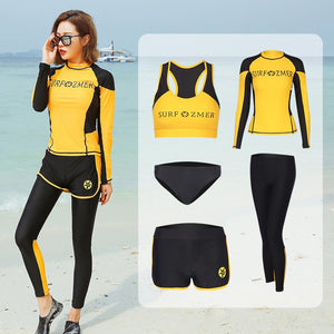 Women&#39;s 5pcs/set Swimsuit Long Sleeve Zip Top and Leggings Rash Guards Sun UV Protection Jogger Yoga Suit Swimwear Bathing Suits