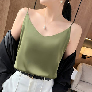 Fashion Silky Camisole Women&#39;s Inner With White Bottoming Satin Top Summer V-neck Thin Section