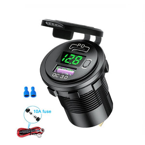 48W USB Charger Socket Waterproof Fast Charge Adapter PD Type C and QC3.0 Power Outlet With Switch For Car Marine Motorcycle