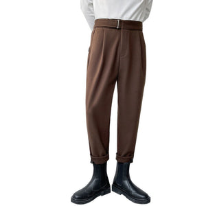 Coffee/Black Suit Pants Men Fashion Business Society Mens Dress Pants Korean Loose Harem Pants Mens Casual Straight Trousers