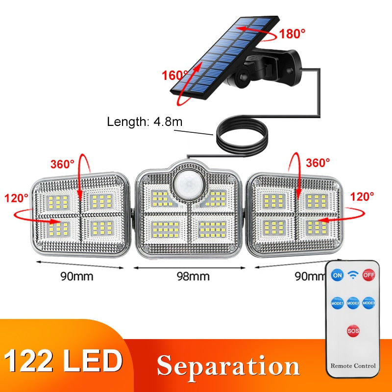 122/138/171/198/333 LED Solar Lights Outdoor Motion Sensor Human Induction Adjustable head IP65 Waterproof Solar Power Wall Lamp