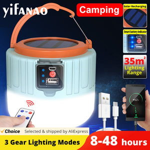 Portable Solar LED Camping Lantern Light w/Fan Rechargeable Tent Lamp  Flashlight