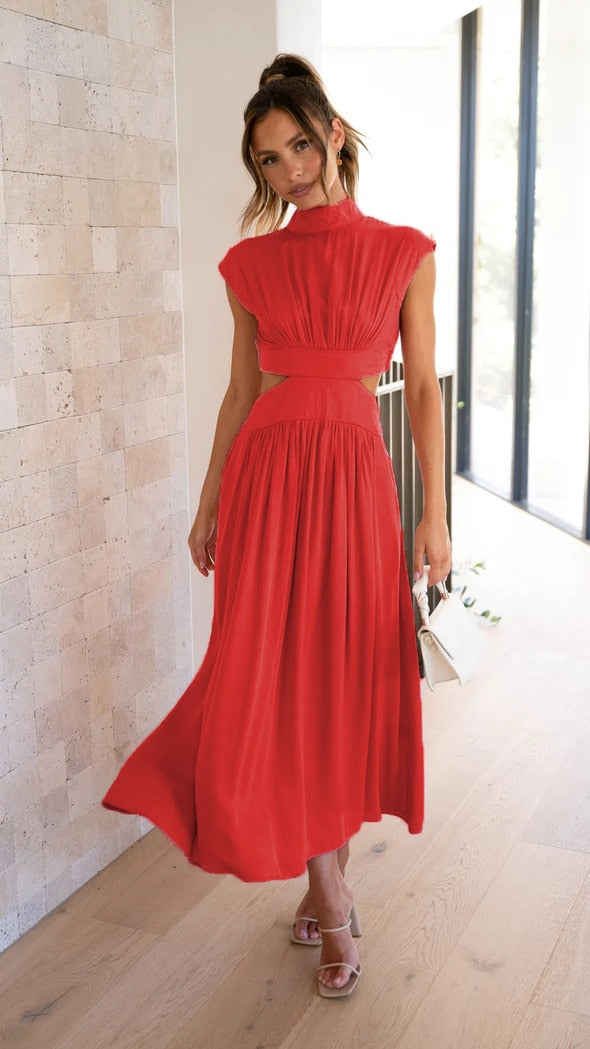 Women Spring Summer Long Maxi Dress Solid Color Fashion Sleeveless Backless Sweet Elegant Casual Dress 2023