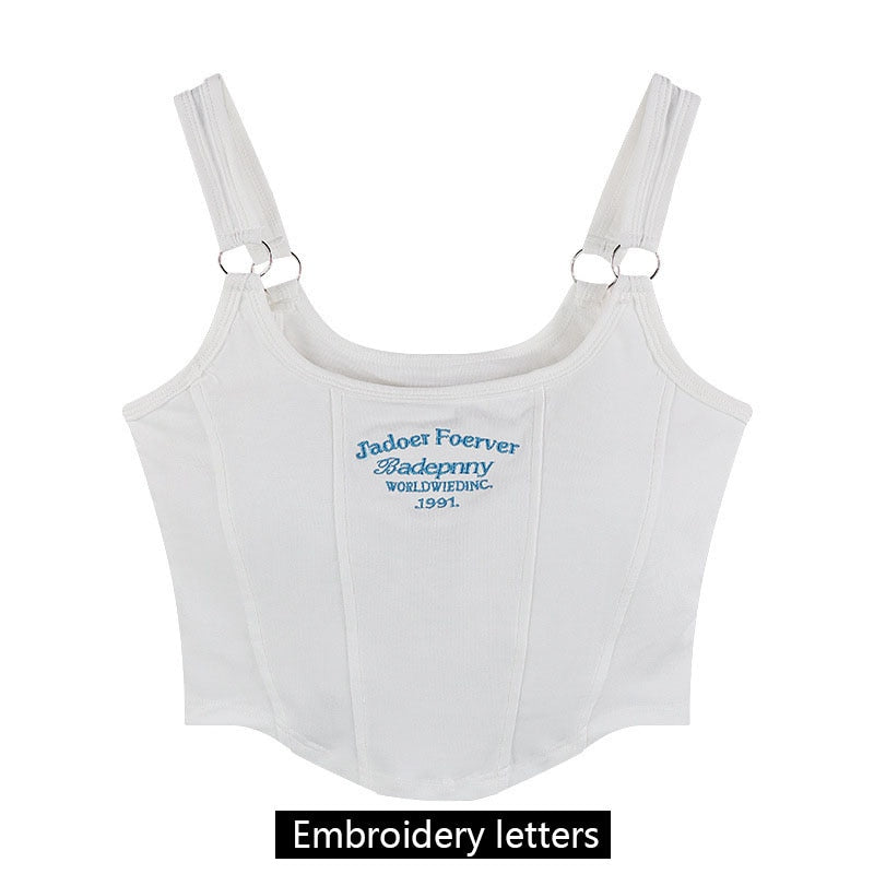 Women Sleeveless Crop Top Tank Tops Sexy Vest Letters Y2K Solid Color Short Women&#39;s T-shirt Camisole Crop Top With Bra Pad